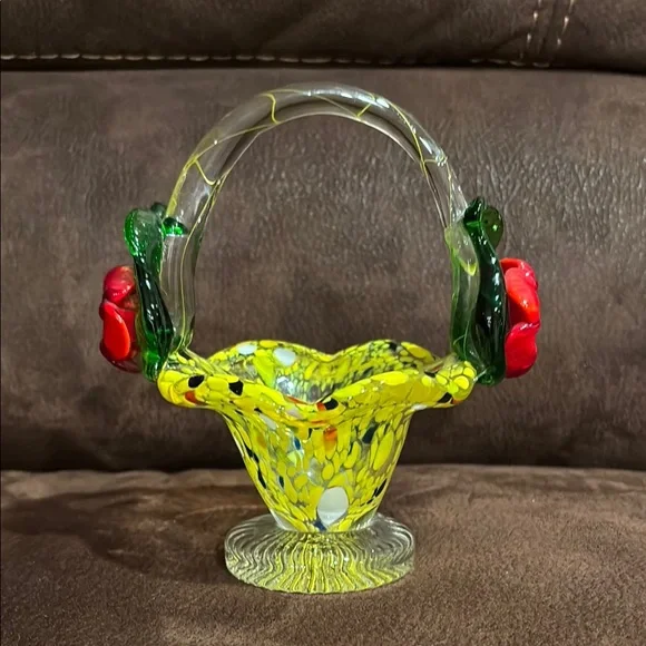 Glass Basket with Floral Accents EUC - Picture 1 of 9